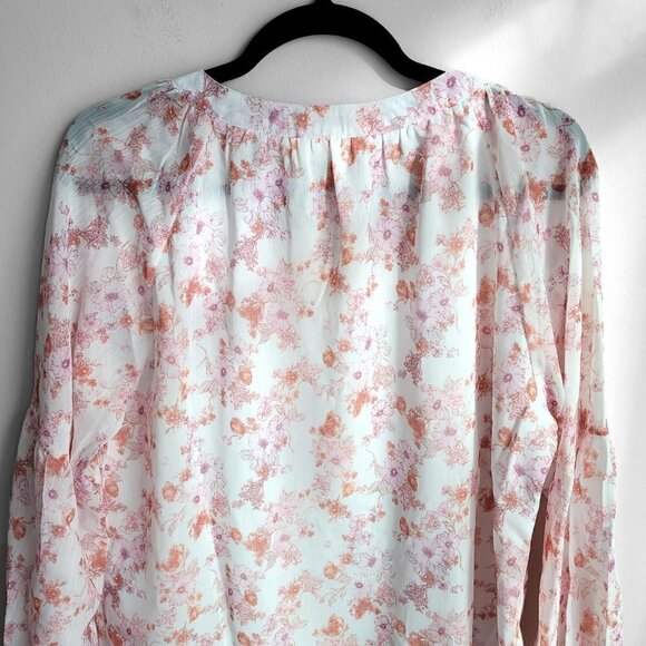 NWT To My Lovers Pink Floral Boho Sheer Puff Sleeves Peasant Top - Picture 9 of 12